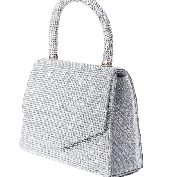 Rhinestone crossbody silver glitter purse with magnet snap closure - Picture 2 of 8